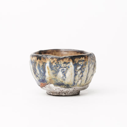 Nobuhito Nakaoka Colored Ash Glaze Guinomi Sake Cup with Silver Gold