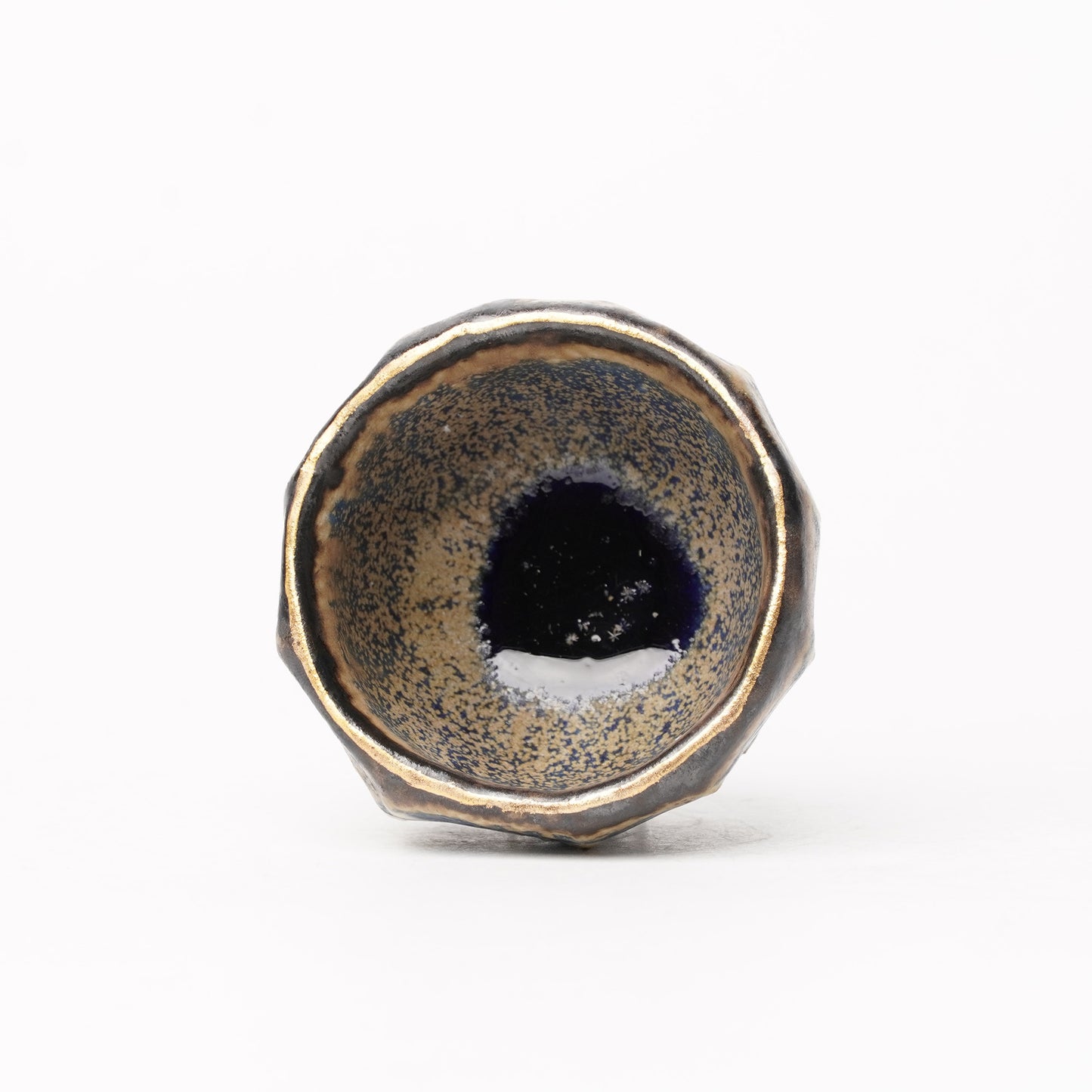 Nobuhito Nakaoka Colored Ash Glaze Guinomi Sake Cup with Silver Gold