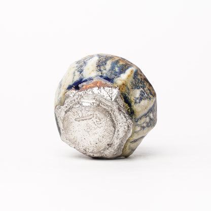 Nobuhito Nakaoka Colored Ash Glaze Guinomi Sake Cup with Silver Gold