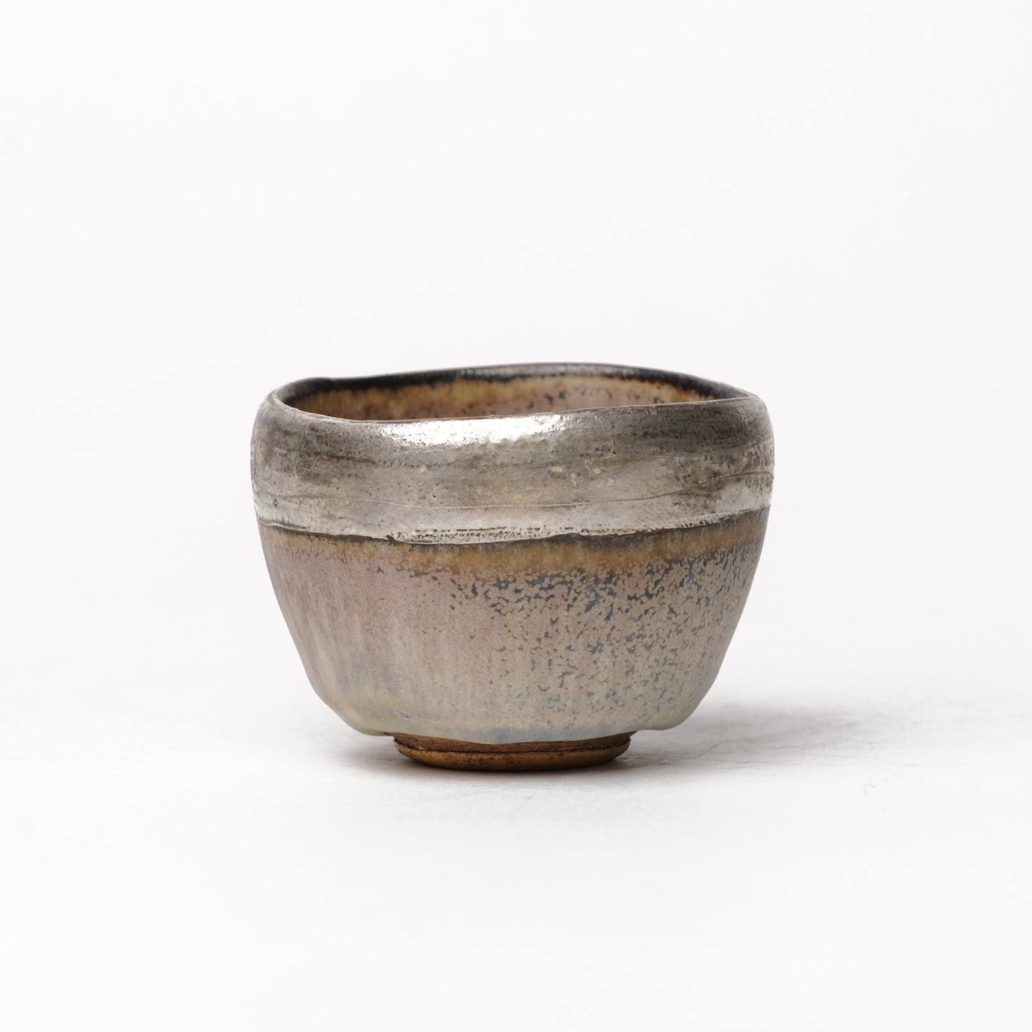 Nobuhito Nakaoka Colored Ash Glaze Guinomi Sake Cup with Silver Gold