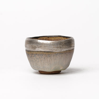 Nobuhito Nakaoka Colored Ash Glaze Guinomi Sake Cup with Silver Gold
