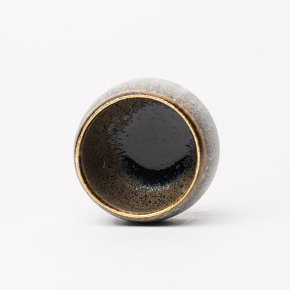 Nobuhito Nakaoka Colored Ash Glaze Guinomi Sake Cup with Silver Gold