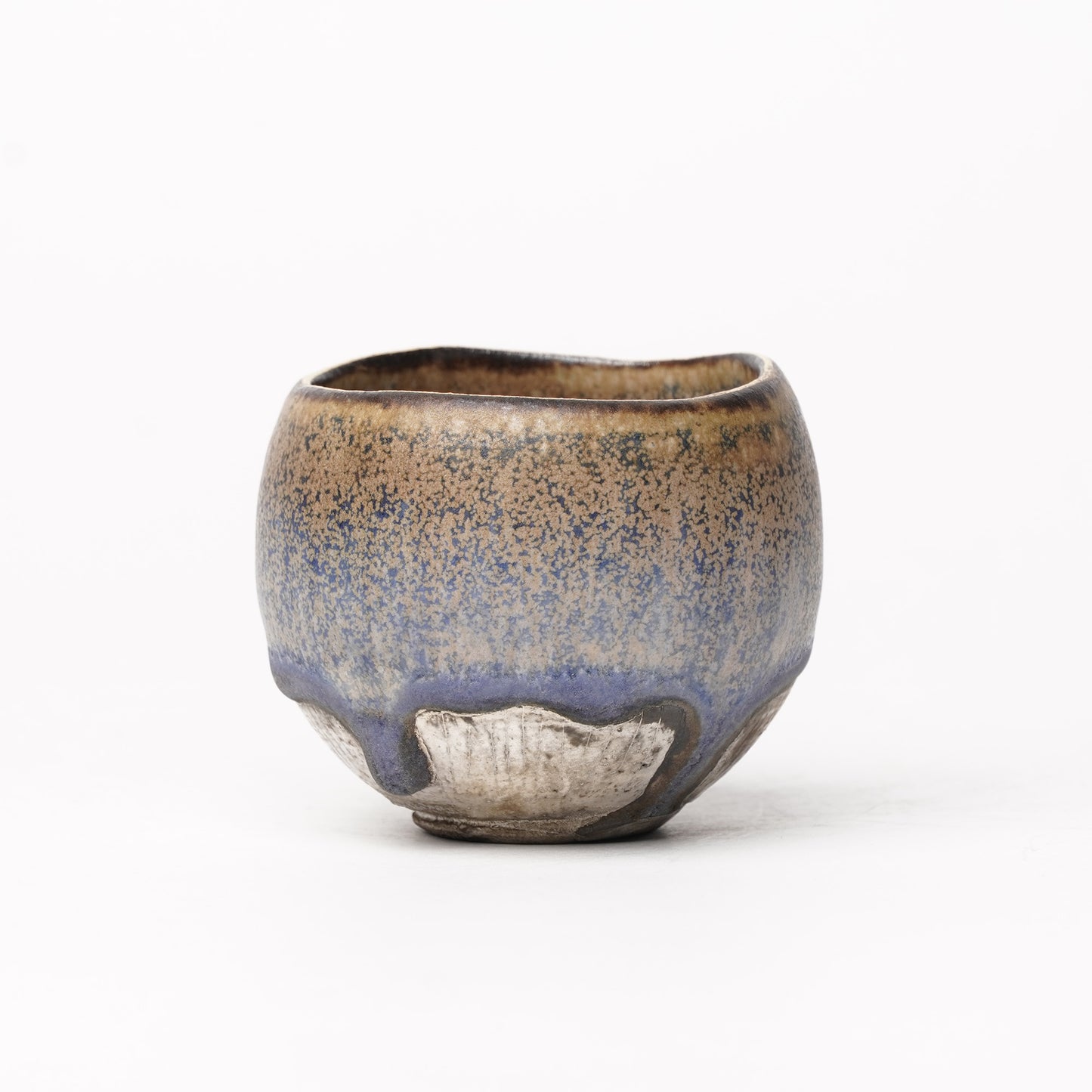 Nobuhito Nakaoka Colored Ash Glaze Guinomi Sake Cup with Silver Gold