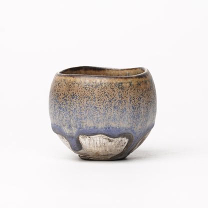Nobuhito Nakaoka Colored Ash Glaze Guinomi Sake Cup with Silver Gold