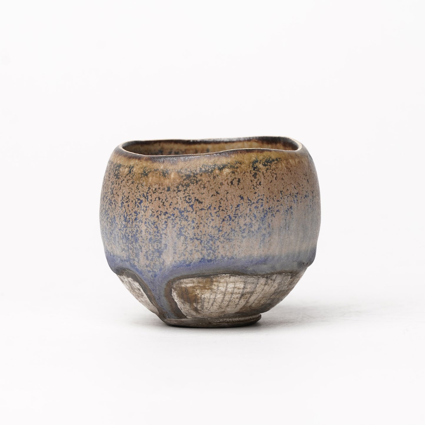 Nobuhito Nakaoka Colored Ash Glaze Guinomi Sake Cup with Silver Gold