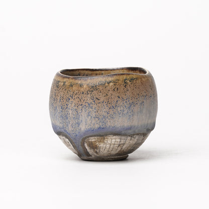 Nobuhito Nakaoka Colored Ash Glaze Guinomi Sake Cup with Silver Gold