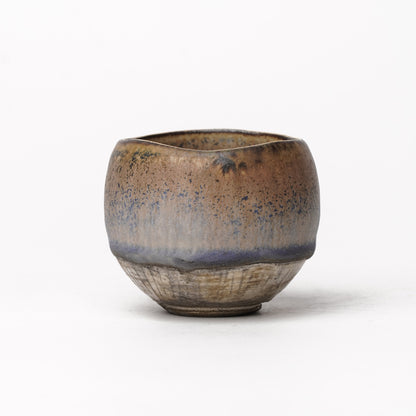 Nobuhito Nakaoka Colored Ash Glaze Guinomi Sake Cup with Silver Gold