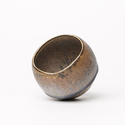 Nobuhito Nakaoka Colored Ash Glaze Guinomi Sake Cup with Silver Gold