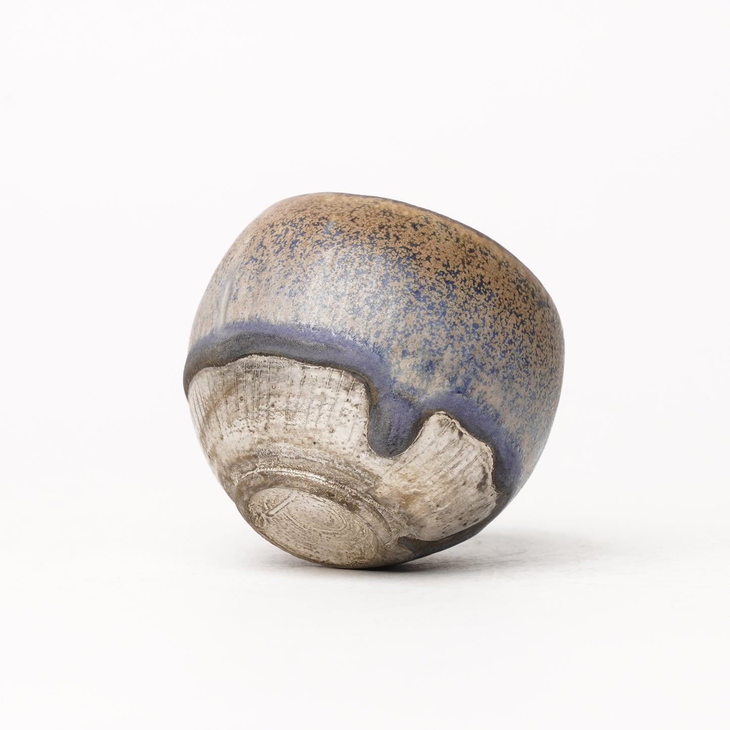 Nobuhito Nakaoka Colored Ash Glaze Guinomi Sake Cup with Silver Gold