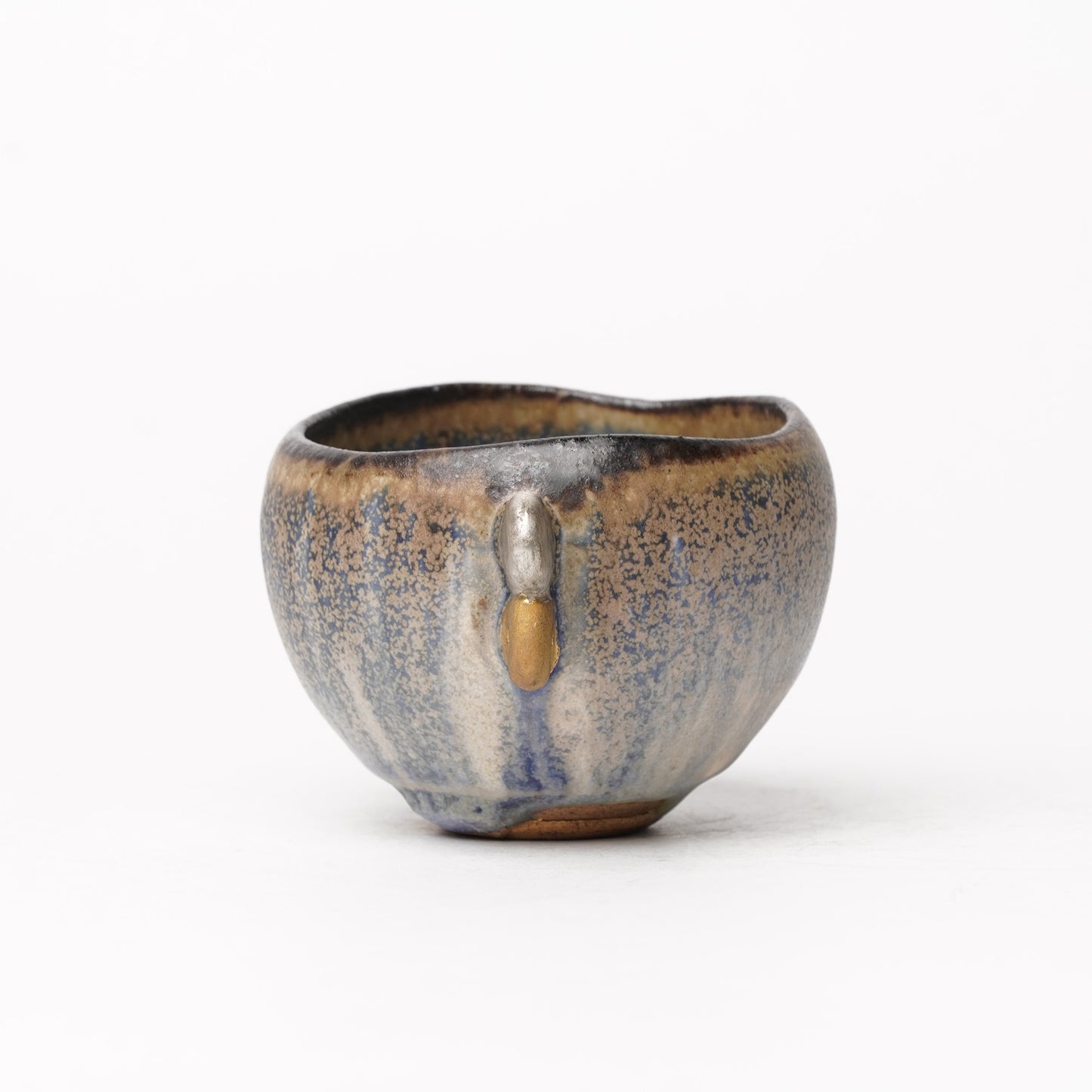 Nobuhito Nakaoka Colored Ash Glaze Cup with Silver Gold