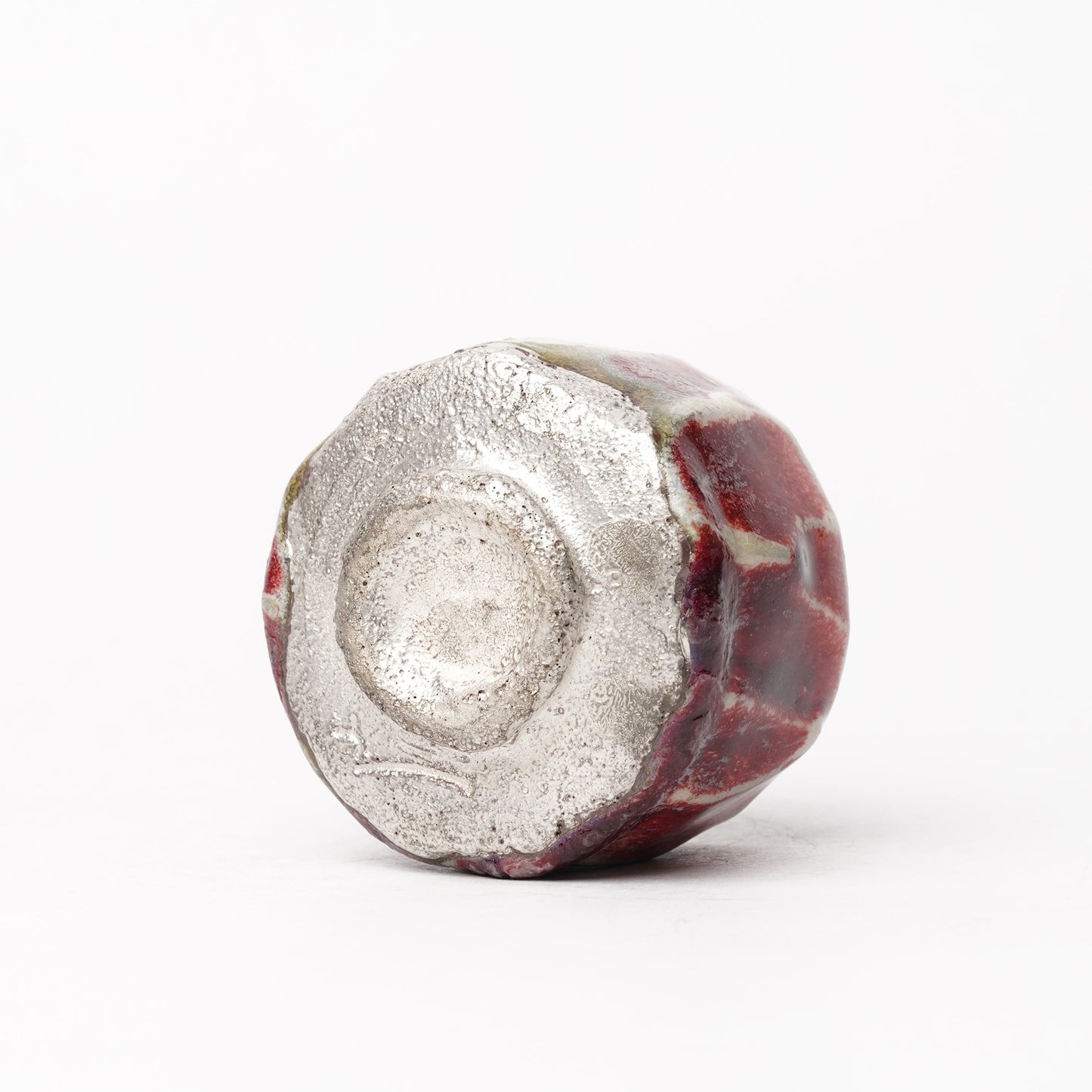 Nobuhito Nakaoka Colored Ash Glaze Guinomi Sake Cup with Silver Gold