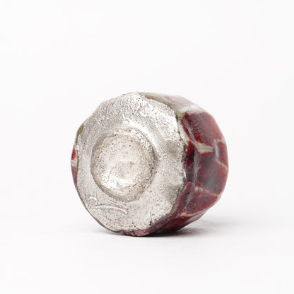 Nobuhito Nakaoka Colored Ash Glaze Guinomi Sake Cup with Silver Gold