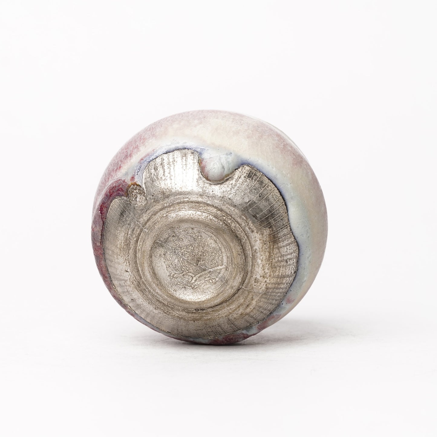 Nobuhito Nakaoka Colored Ash Glaze Guinomi Sake Cup with Silver Gold