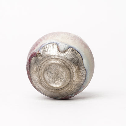 Nobuhito Nakaoka Colored Ash Glaze Guinomi Sake Cup with Silver Gold