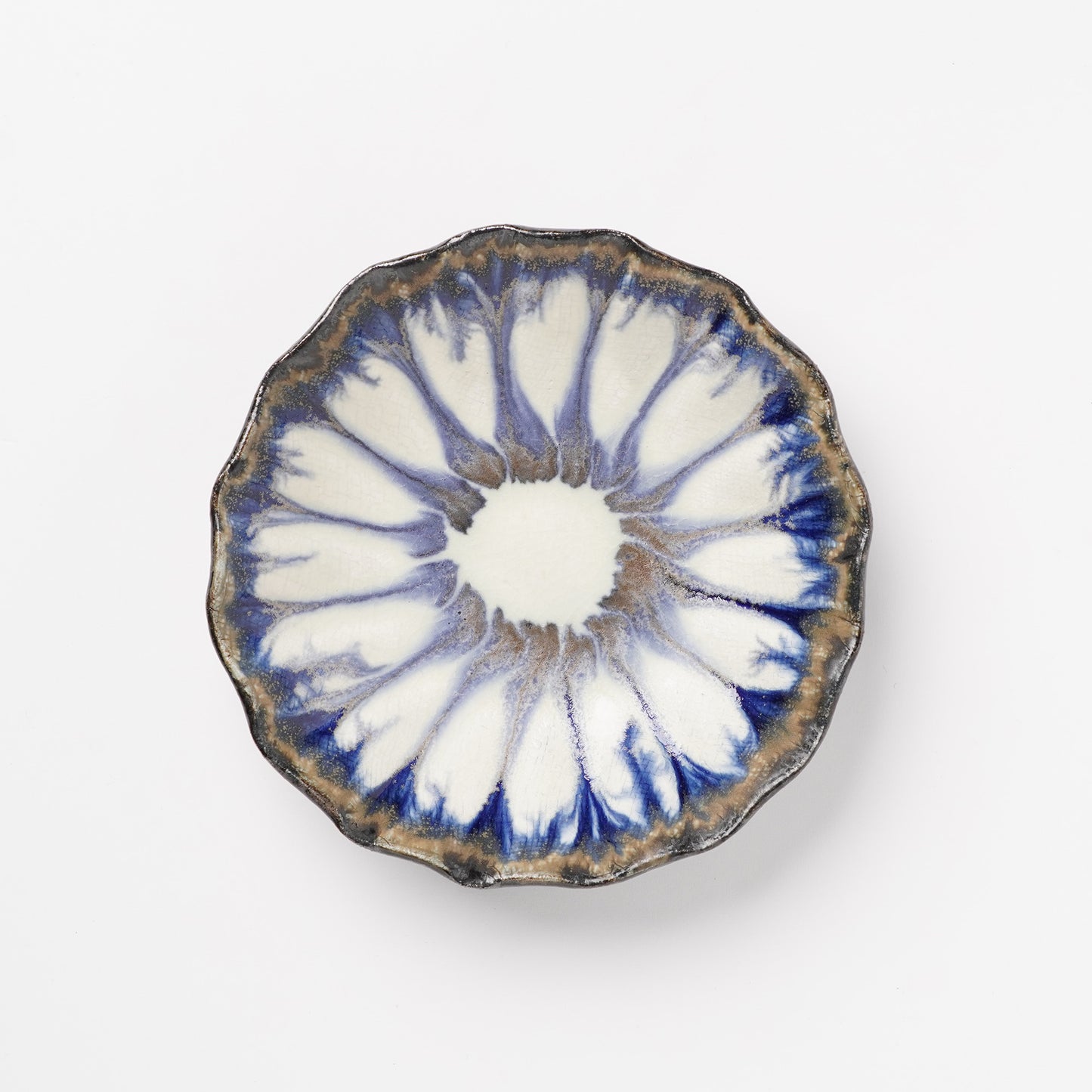Nobuhito Nakaoka Colored Ash Glaze Flower Shaped Bowl