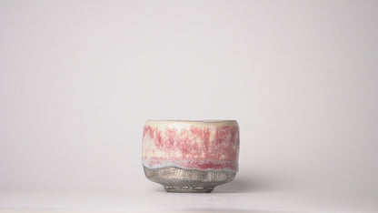 Nobuhito Nakaoka Colored Ash Glaze Guinomi Sake Cup with Silver Gold