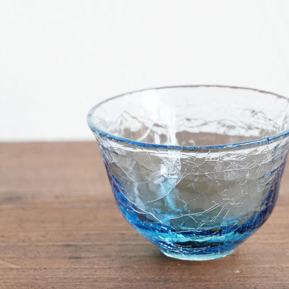 Daisaku Hashimura Crack Glass Guinomi Sake Cup Blue